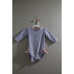 Ruffle Butts Baby Girl Blue‎ Striped Long Sleeve One Piece Swimsuit 3-6M